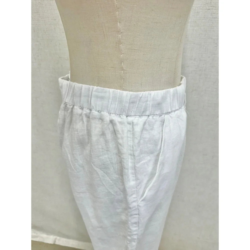 Quince 100% Linen Solid White Elastic Waist Pants Size Small Minimalist‎